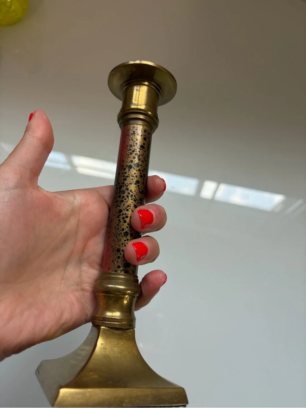 Vintage Brass Speckled Column Candle Holder - Gold and Copper Finish